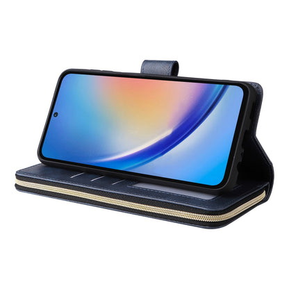 Samsung Galaxy A35 5G Leather Wallet Case with 9 Card Slots, Zipped Cash Pocket & Kickstand - Premium PU TPU Protective Cover with Wrist Strap