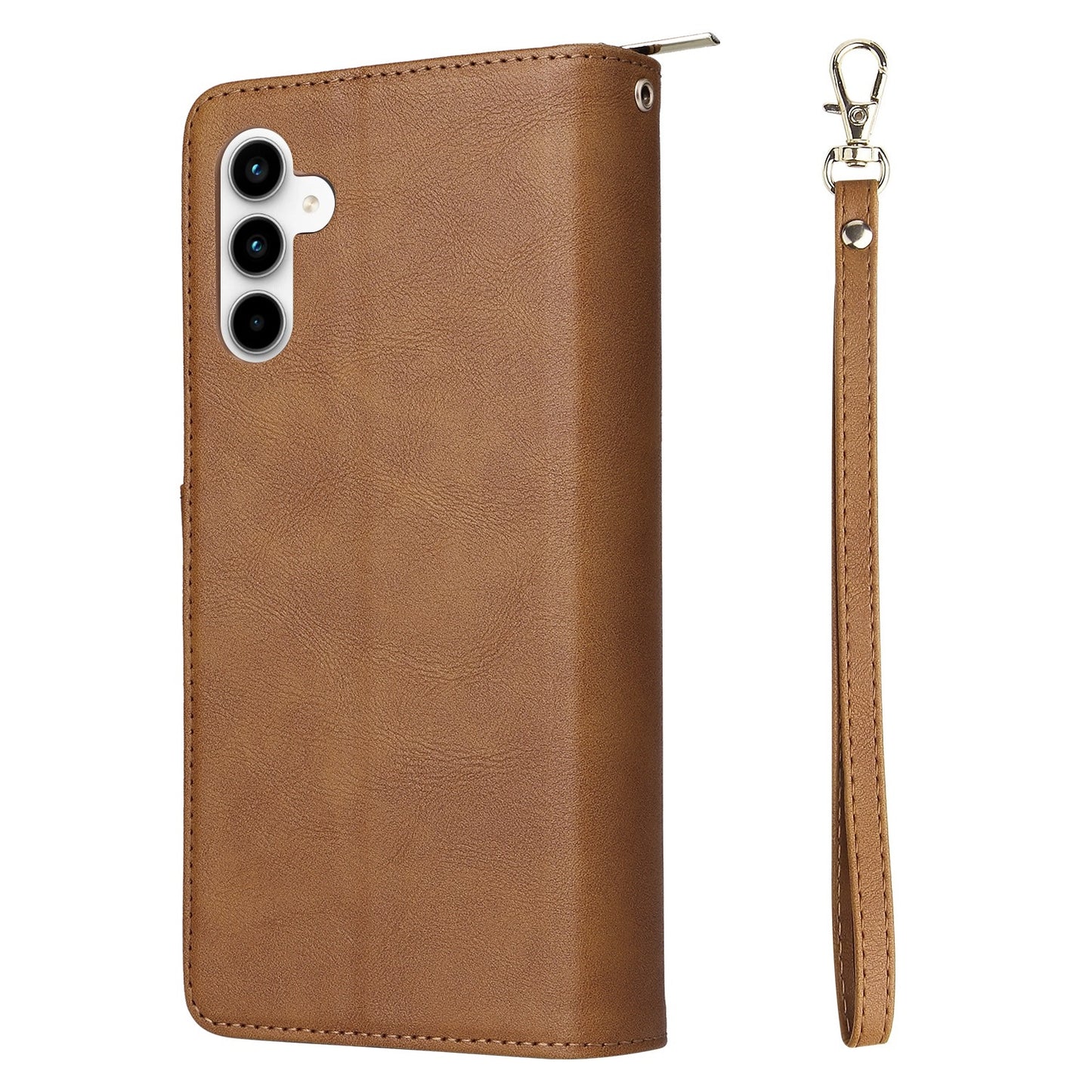 Samsung Galaxy A35 5G Leather Wallet Case with 9 Card Slots, Zipped Cash Pocket & Kickstand - Premium PU TPU Protective Cover with Wrist Strap