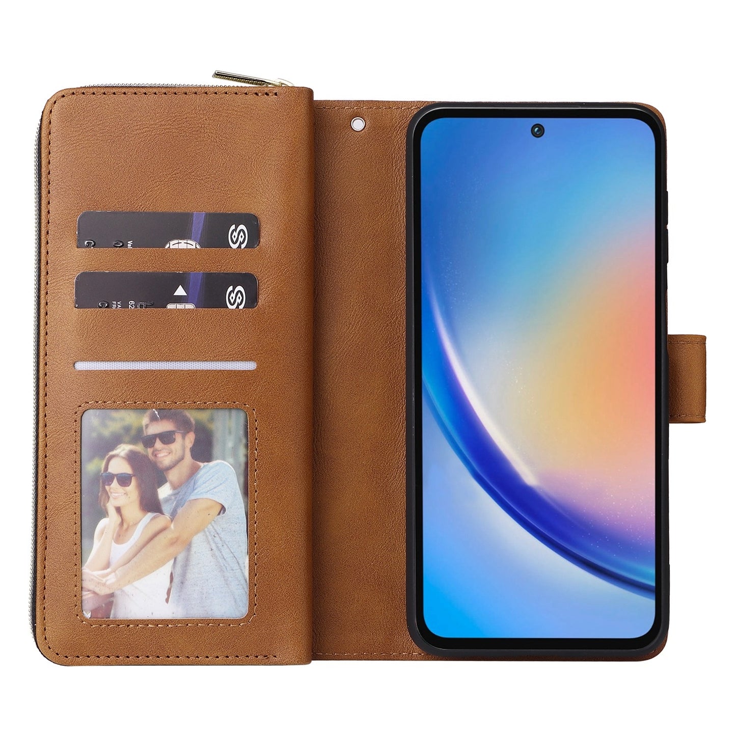 Samsung Galaxy A35 5G Leather Wallet Case with 9 Card Slots, Zipped Cash Pocket & Kickstand - Premium PU TPU Protective Cover with Wrist Strap