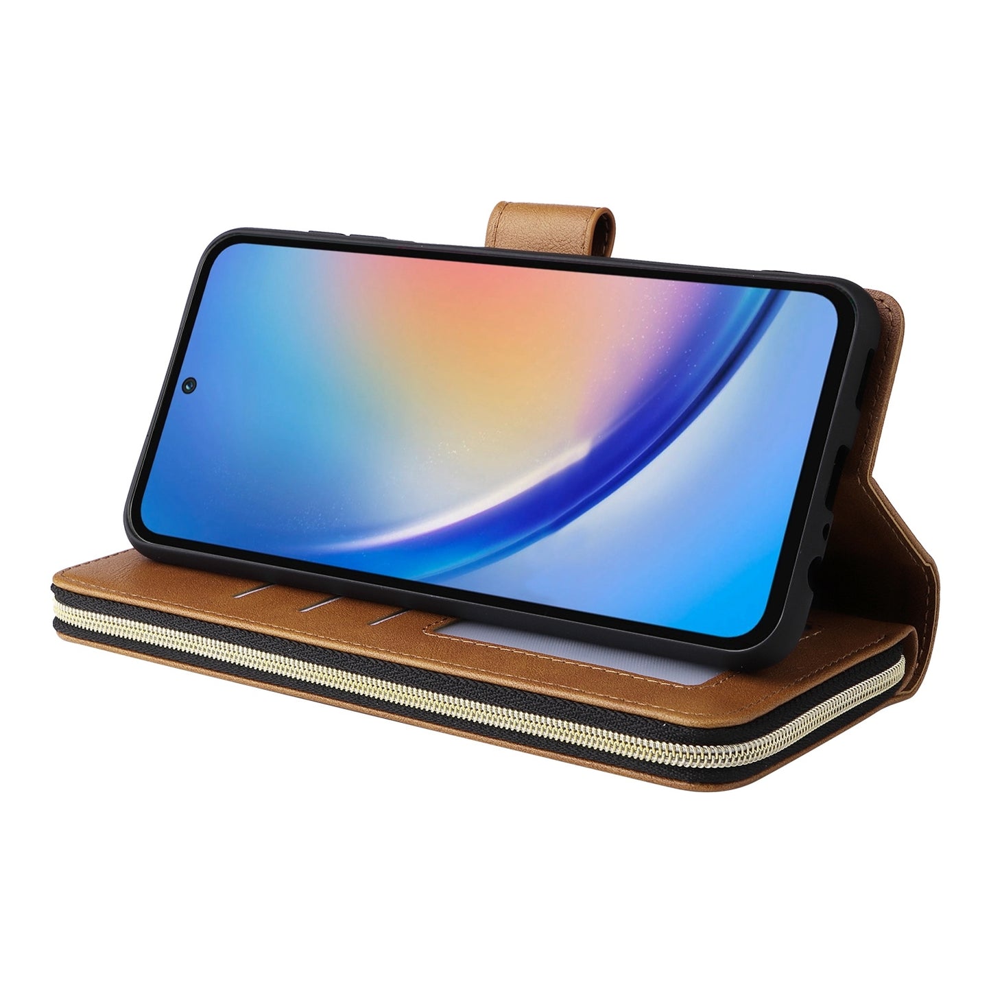 Samsung Galaxy A35 5G Leather Wallet Case with 9 Card Slots, Zipped Cash Pocket & Kickstand - Premium PU TPU Protective Cover with Wrist Strap