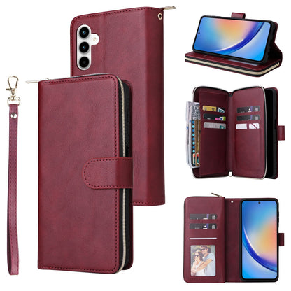 Samsung Galaxy A35 5G Leather Wallet Case with 9 Card Slots, Zipped Cash Pocket & Kickstand - Premium PU TPU Protective Cover with Wrist Strap