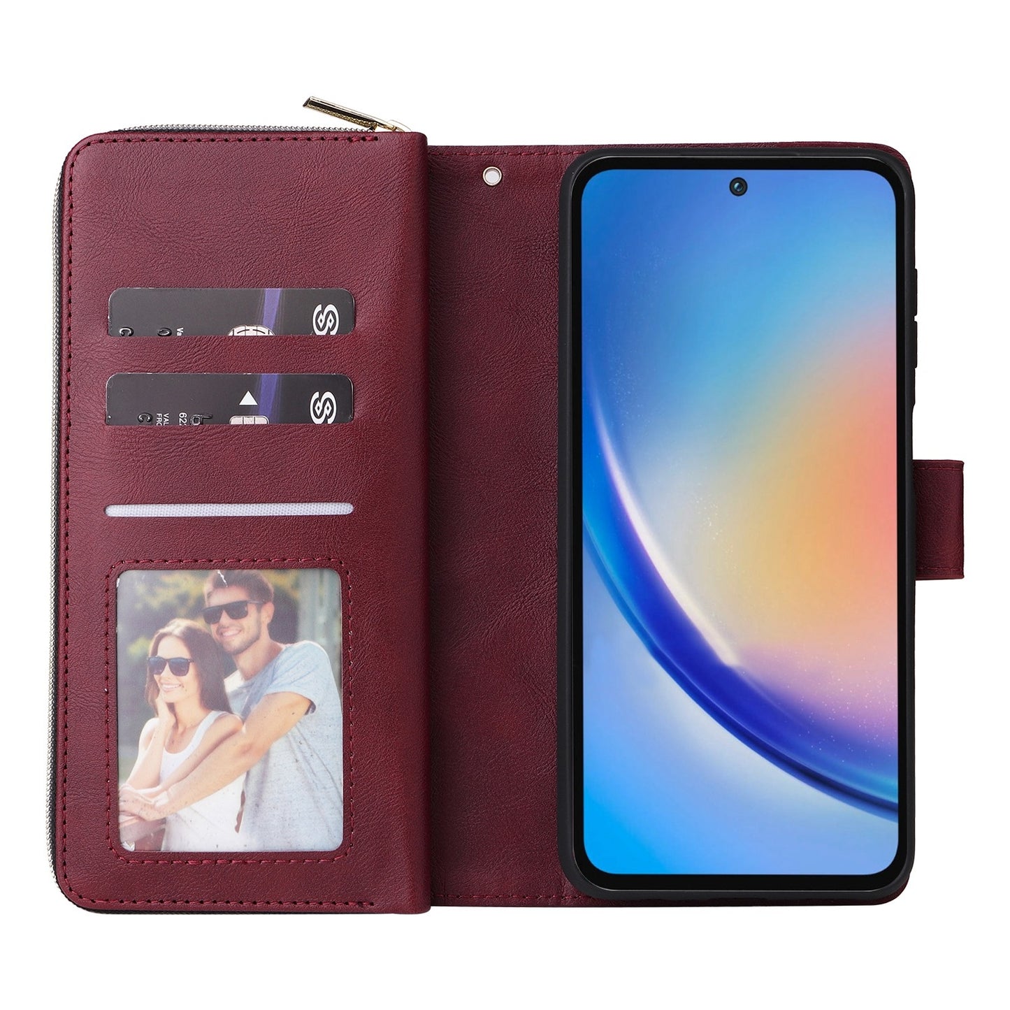 Samsung Galaxy A35 5G Leather Wallet Case with 9 Card Slots, Zipped Cash Pocket & Kickstand - Premium PU TPU Protective Cover with Wrist Strap