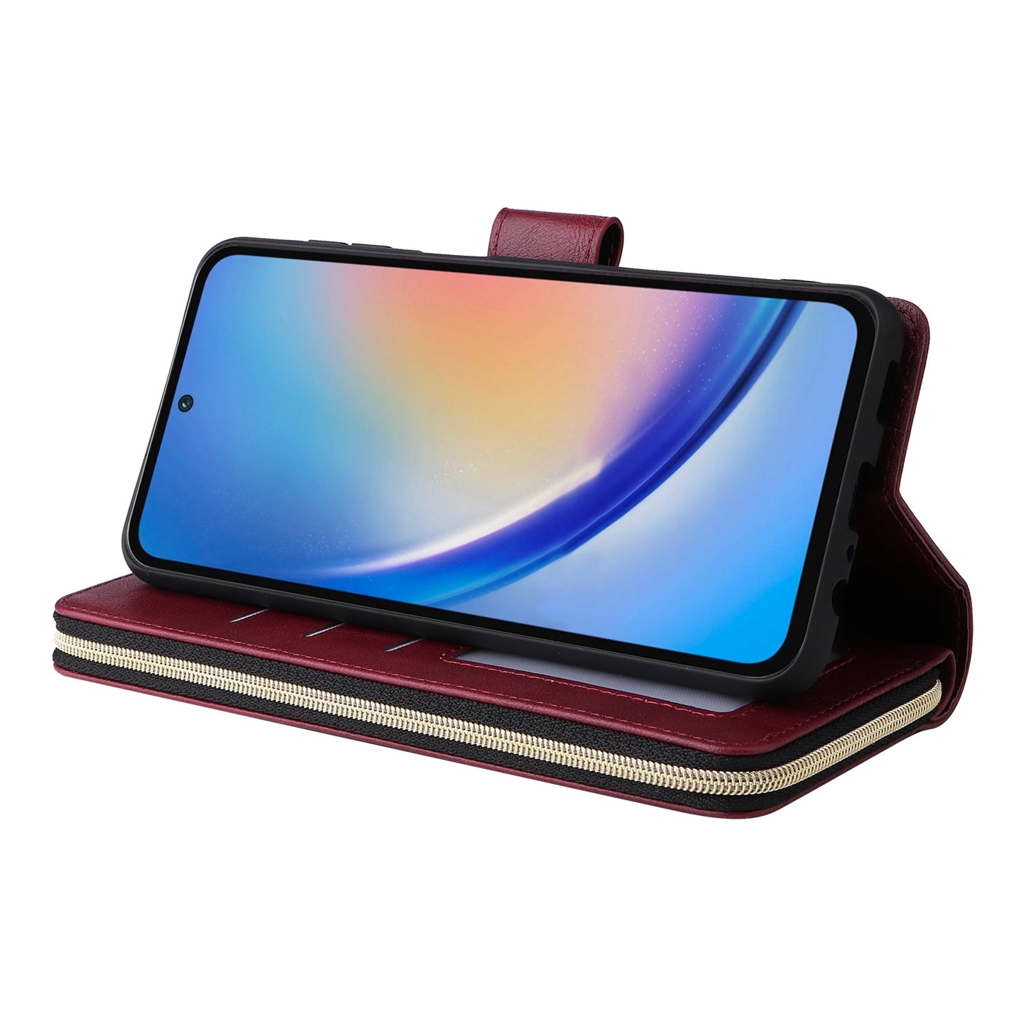 Samsung Galaxy A35 5G Leather Wallet Case with 9 Card Slots, Zipped Cash Pocket & Kickstand - Premium PU TPU Protective Cover with Wrist Strap