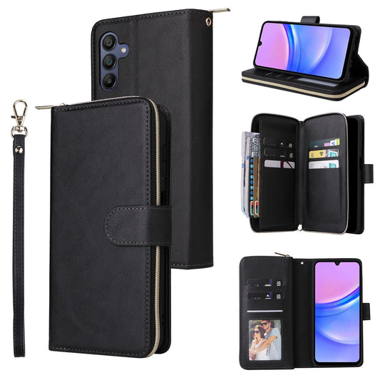 Samsung Galaxy A16 5G Leather Wallet Case with 9 Card Slots, Zipped Cash Pocket & Kickstand - Premium PU TPU Protective Cover with Wrist Strap