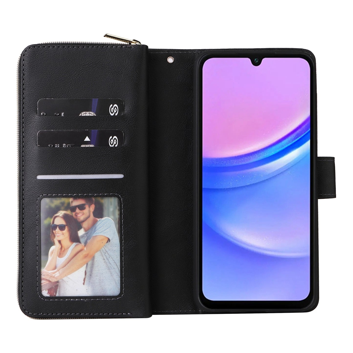 Samsung Galaxy A16 5G Leather Wallet Case with 9 Card Slots, Zipped Cash Pocket & Kickstand - Premium PU TPU Protective Cover with Wrist Strap