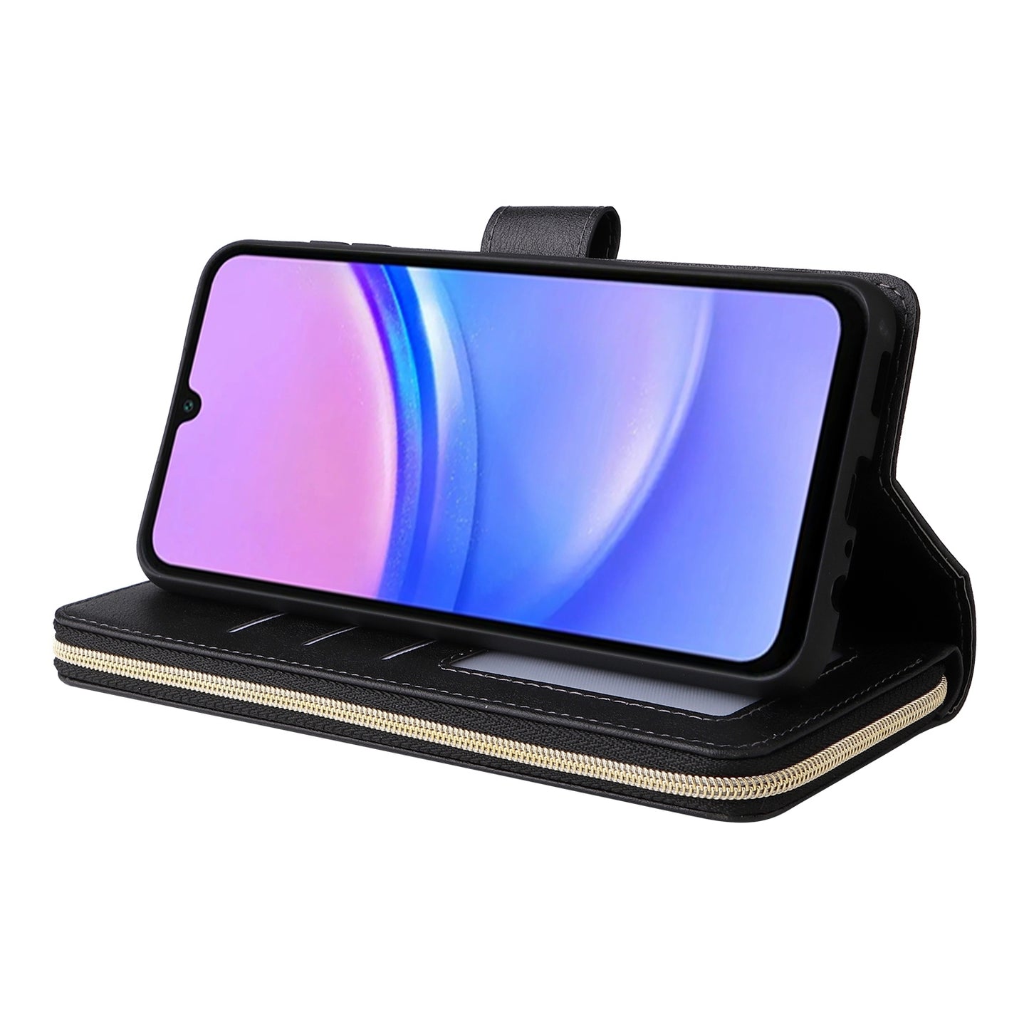 Samsung Galaxy A16 5G Leather Wallet Case with 9 Card Slots, Zipped Cash Pocket & Kickstand - Premium PU TPU Protective Cover with Wrist Strap