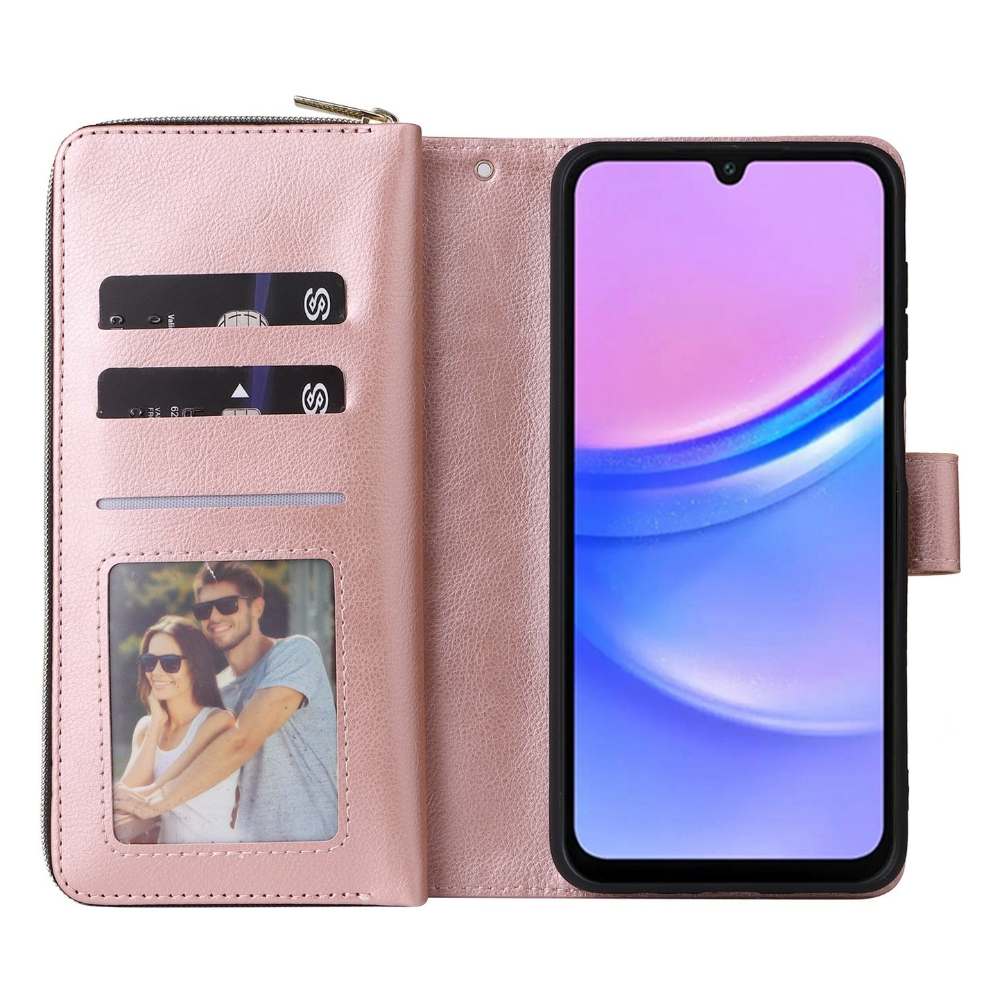 Samsung Galaxy A16 5G Leather Wallet Case with 9 Card Slots, Zipped Cash Pocket & Kickstand - Premium PU TPU Protective Cover with Wrist Strap