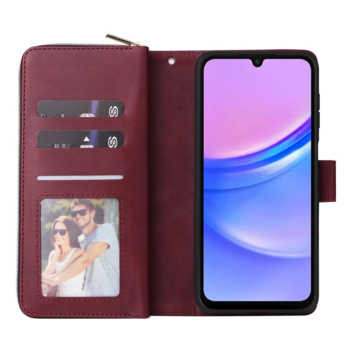 Samsung Galaxy A16 5G Leather Wallet Case with 9 Card Slots, Zipped Cash Pocket & Kickstand - Premium PU TPU Protective Cover with Wrist Strap