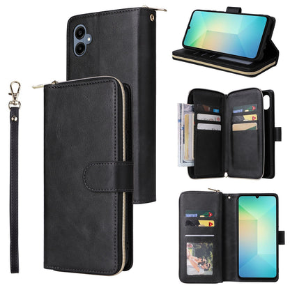 Samsung Galaxy A06 4G Leather Wallet Case with 9 Card Slots, Zipped Cash Pocket & Kickstand - Premium PU TPU Protective Cover with Wrist Strap