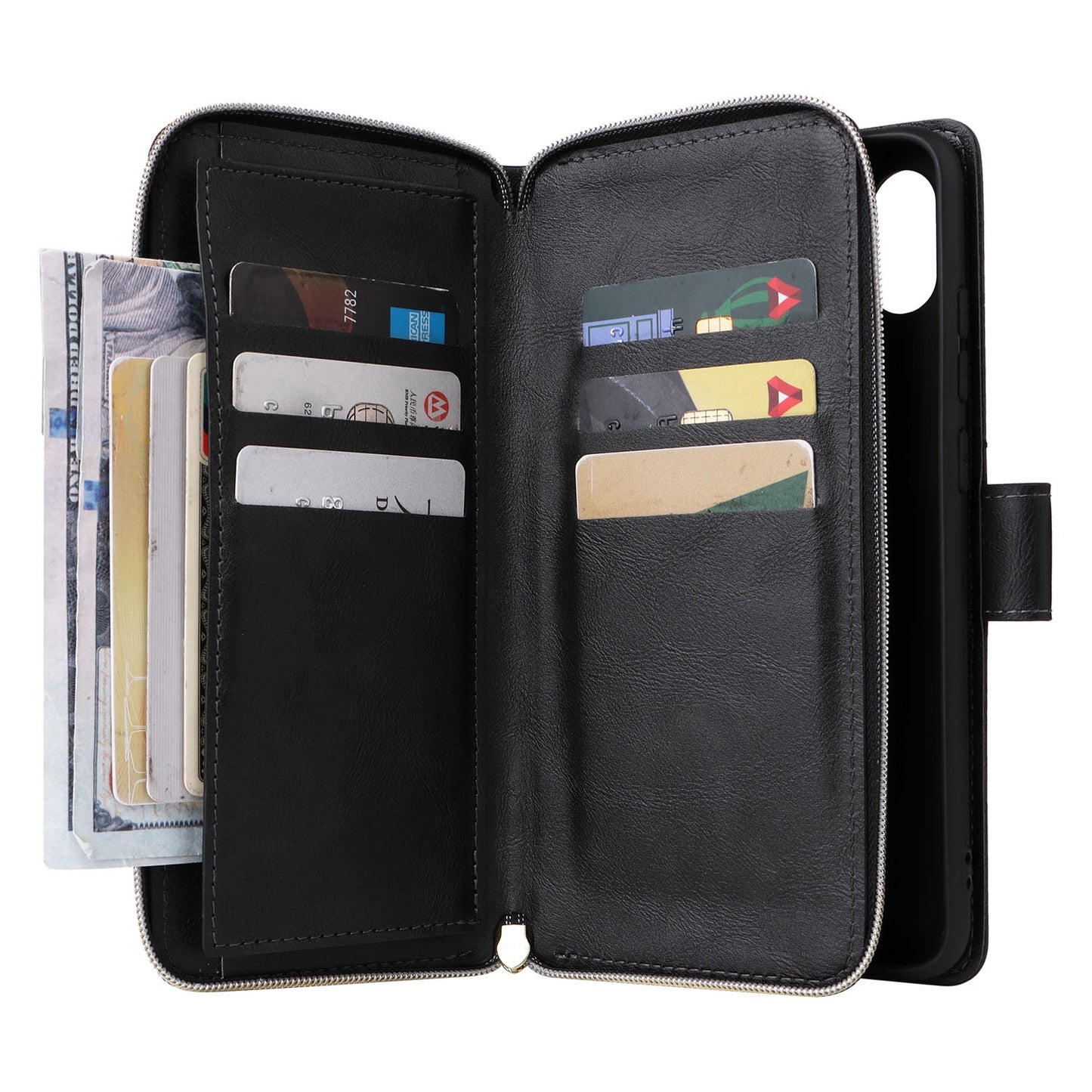 Samsung Galaxy A06 4G Leather Wallet Case with 9 Card Slots, Zipped Cash Pocket & Kickstand - Premium PU TPU Protective Cover with Wrist Strap