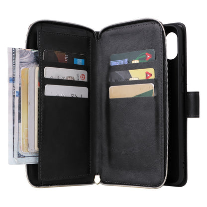 Samsung Galaxy A06 4G Leather Wallet Case with 9 Card Slots, Zipped Cash Pocket & Kickstand - Premium PU TPU Protective Cover with Wrist Strap