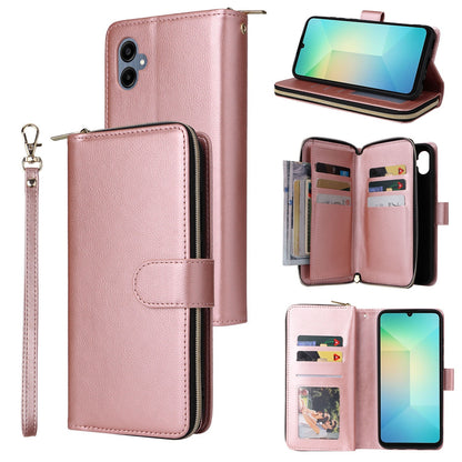 Samsung Galaxy A06 4G Leather Wallet Case with 9 Card Slots, Zipped Cash Pocket & Kickstand - Premium PU TPU Protective Cover with Wrist Strap