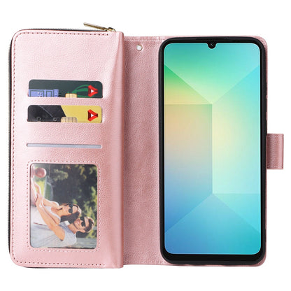 Samsung Galaxy A06 4G Leather Wallet Case with 9 Card Slots, Zipped Cash Pocket & Kickstand - Premium PU TPU Protective Cover with Wrist Strap