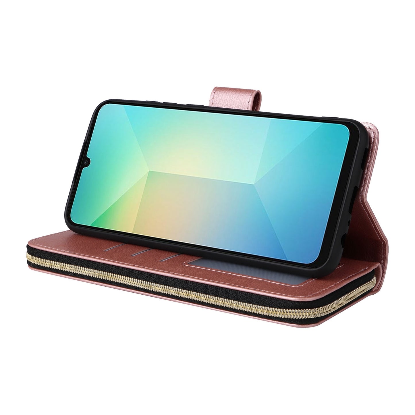 Samsung Galaxy A06 4G Leather Wallet Case with 9 Card Slots, Zipped Cash Pocket & Kickstand - Premium PU TPU Protective Cover with Wrist Strap