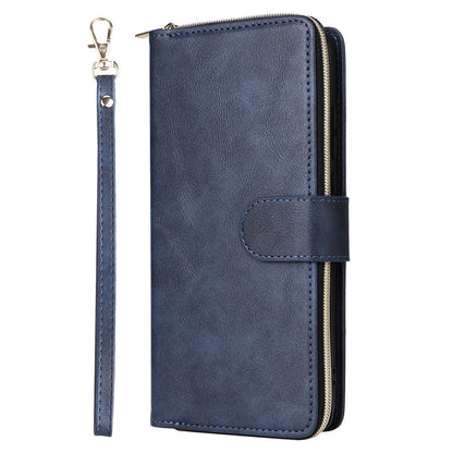 Samsung Galaxy A06 4G Leather Wallet Case with 9 Card Slots, Zipped Cash Pocket & Kickstand - Premium PU TPU Protective Cover with Wrist Strap