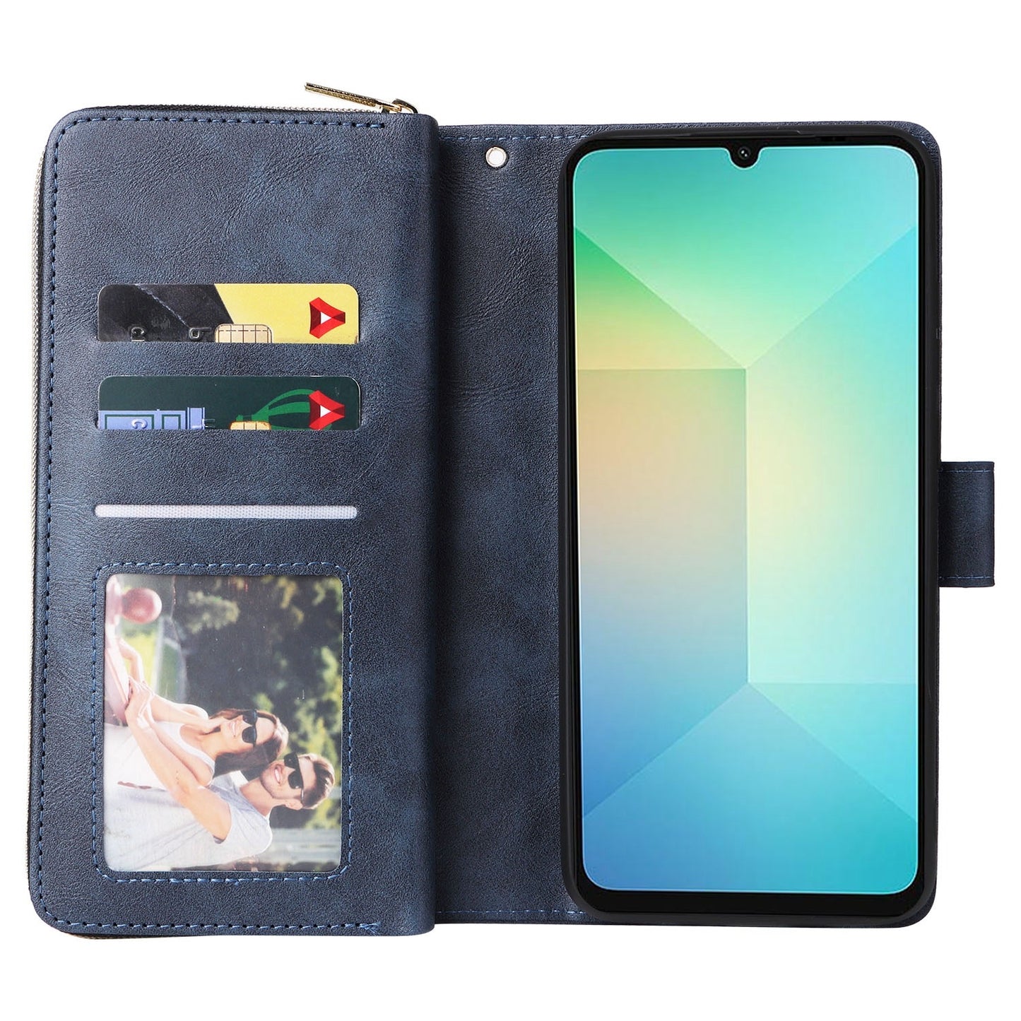 Samsung Galaxy A06 4G Leather Wallet Case with 9 Card Slots, Zipped Cash Pocket & Kickstand - Premium PU TPU Protective Cover with Wrist Strap