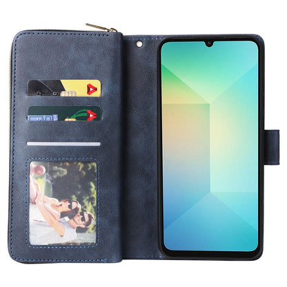 Samsung Galaxy A06 4G Leather Wallet Case with 9 Card Slots, Zipped Cash Pocket & Kickstand - Premium PU TPU Protective Cover with Wrist Strap