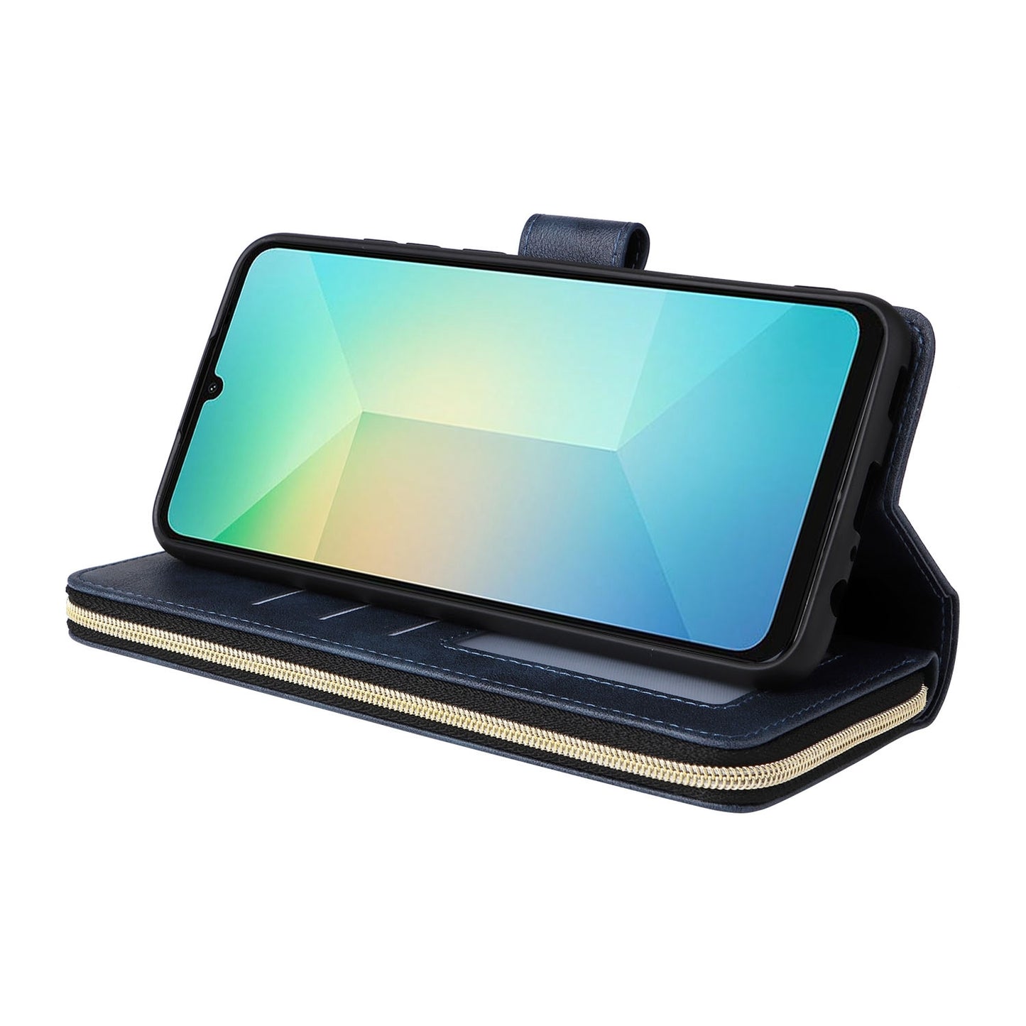 Samsung Galaxy A06 4G Leather Wallet Case with 9 Card Slots, Zipped Cash Pocket & Kickstand - Premium PU TPU Protective Cover with Wrist Strap