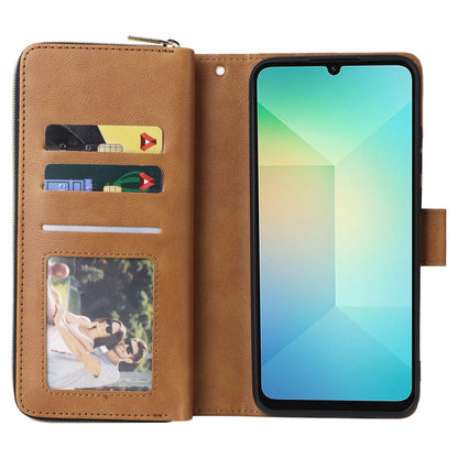 Samsung Galaxy A06 4G Leather Wallet Case with 9 Card Slots, Zipped Cash Pocket & Kickstand - Premium PU TPU Protective Cover with Wrist Strap