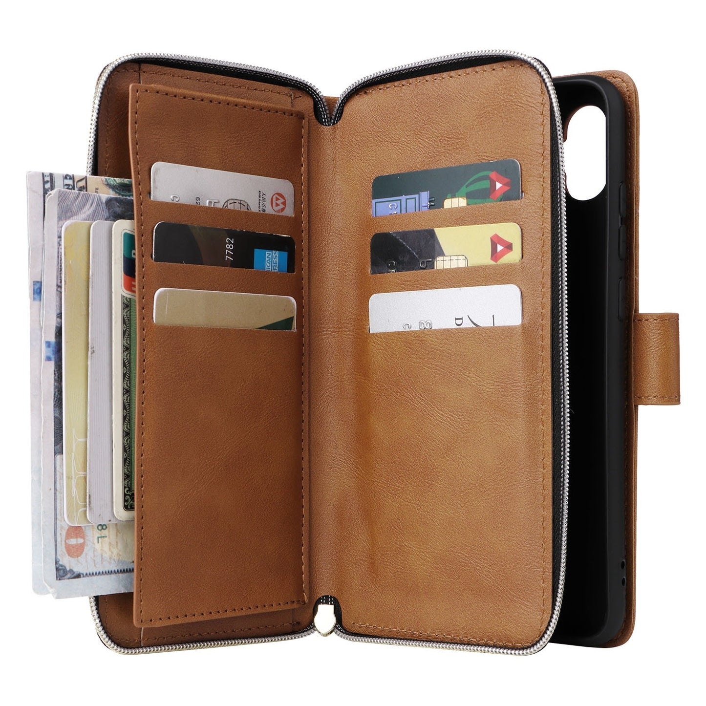 Samsung Galaxy A06 4G Leather Wallet Case with 9 Card Slots, Zipped Cash Pocket & Kickstand - Premium PU TPU Protective Cover with Wrist Strap