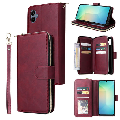 Samsung Galaxy A06 4G Leather Wallet Case with 9 Card Slots, Zipped Cash Pocket & Kickstand - Premium PU TPU Protective Cover with Wrist Strap