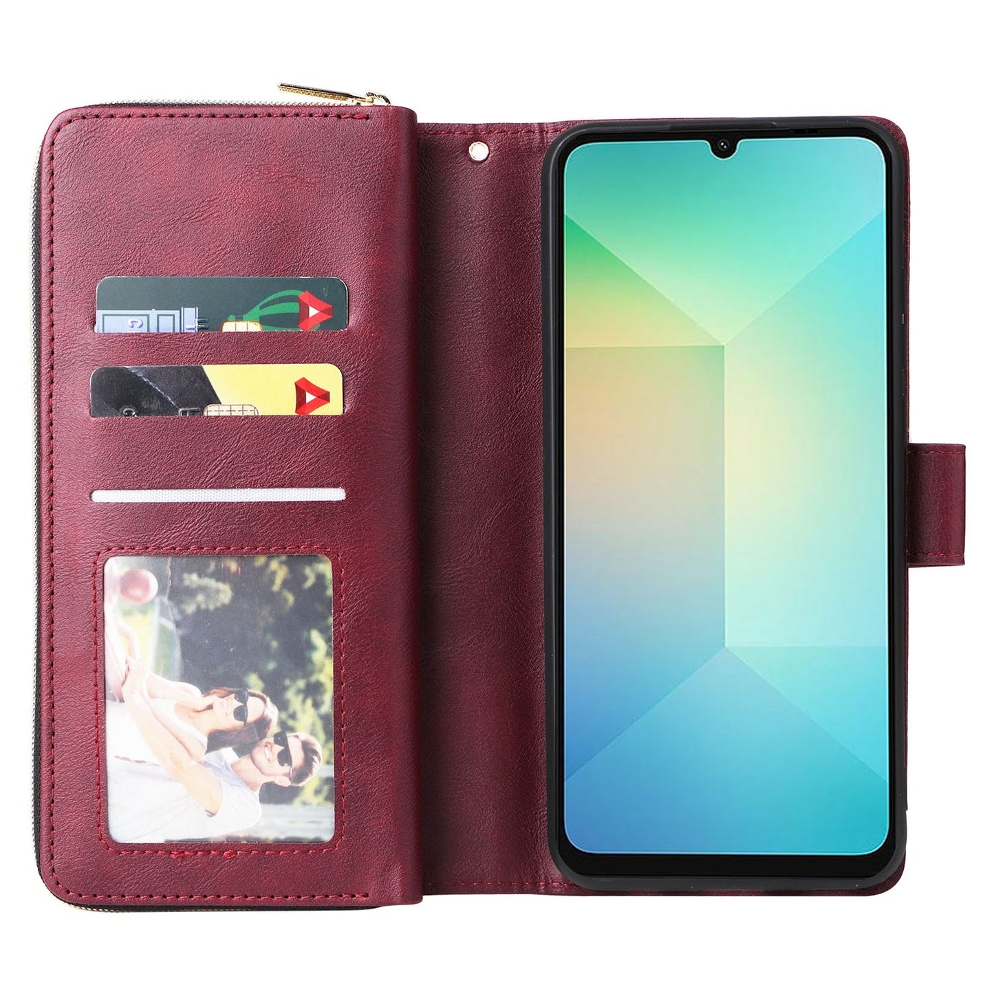 Samsung Galaxy A06 4G Leather Wallet Case with 9 Card Slots, Zipped Cash Pocket & Kickstand - Premium PU TPU Protective Cover with Wrist Strap