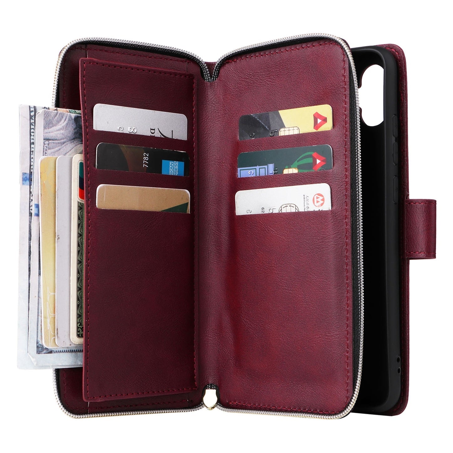 Samsung Galaxy A06 4G Leather Wallet Case with 9 Card Slots, Zipped Cash Pocket & Kickstand - Premium PU TPU Protective Cover with Wrist Strap
