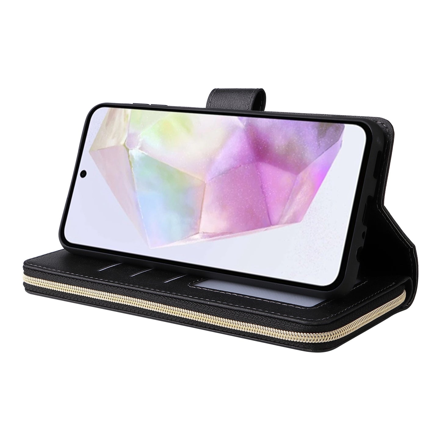 Samsung Galaxy A26 5G Leather Wallet Case with 9 Card Slots, Zipped Cash Pocket & Kickstand - Premium PU TPU Protective Cover with Wrist Strap