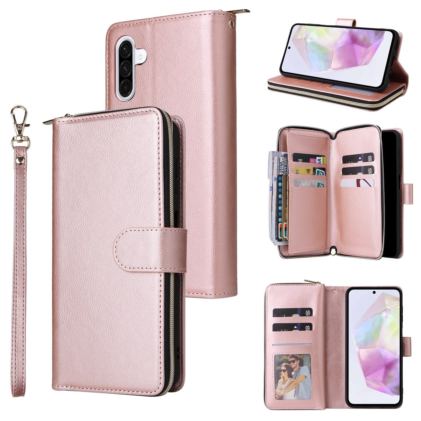Samsung Galaxy A26 5G Leather Wallet Case with 9 Card Slots, Zipped Cash Pocket & Kickstand - Premium PU TPU Protective Cover with Wrist Strap