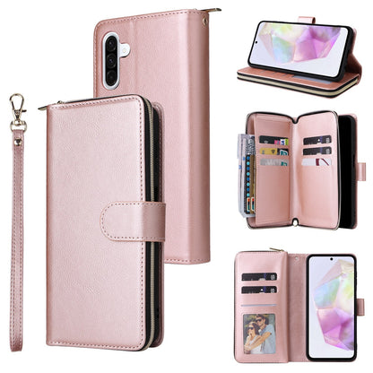 Samsung Galaxy A26 5G Leather Wallet Case with 9 Card Slots, Zipped Cash Pocket & Kickstand - Premium PU TPU Protective Cover with Wrist Strap