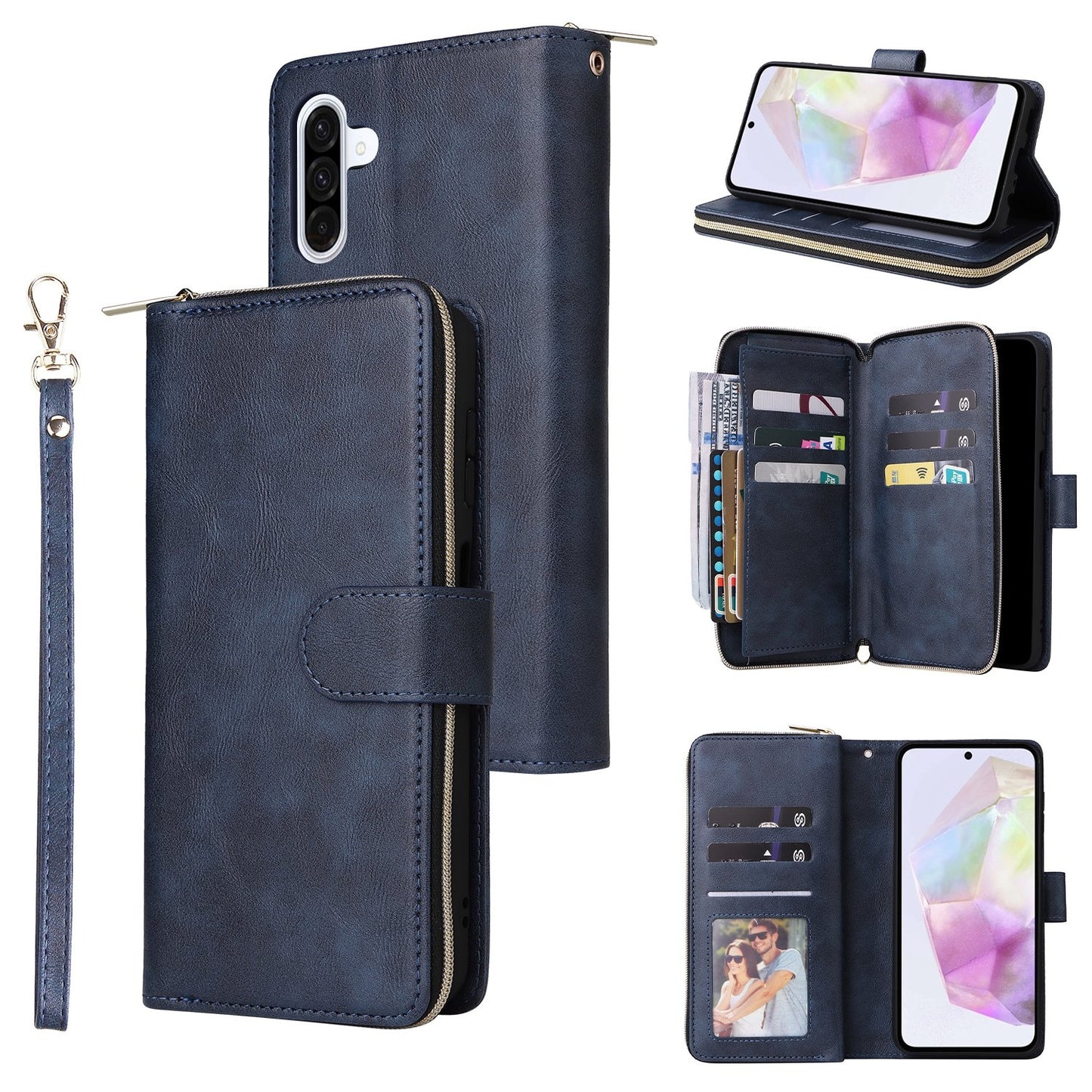 Samsung Galaxy A26 5G Leather Wallet Case with 9 Card Slots, Zipped Cash Pocket & Kickstand - Premium PU TPU Protective Cover with Wrist Strap