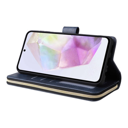 Samsung Galaxy A26 5G Leather Wallet Case with 9 Card Slots, Zipped Cash Pocket & Kickstand - Premium PU TPU Protective Cover with Wrist Strap