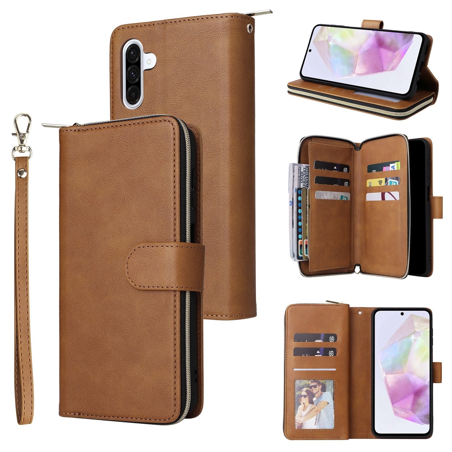 Samsung Galaxy A26 5G Leather Wallet Case with 9 Card Slots, Zipped Cash Pocket & Kickstand - Premium PU TPU Protective Cover with Wrist Strap