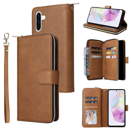 Samsung Galaxy A26 5G Leather Wallet Case with 9 Card Slots, Zipped Cash Pocket & Kickstand - Premium PU TPU Protective Cover with Wrist Strap
