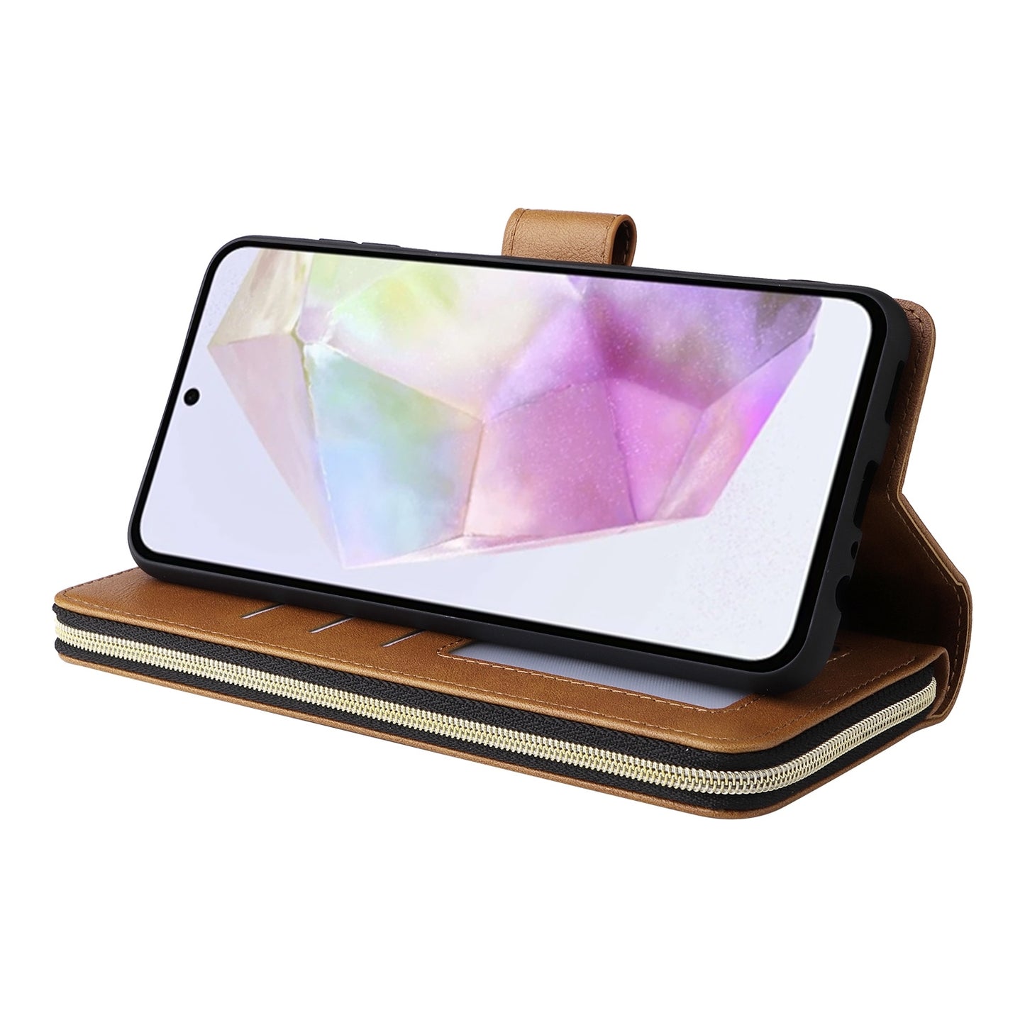 Samsung Galaxy A26 5G Leather Wallet Case with 9 Card Slots, Zipped Cash Pocket & Kickstand - Premium PU TPU Protective Cover with Wrist Strap