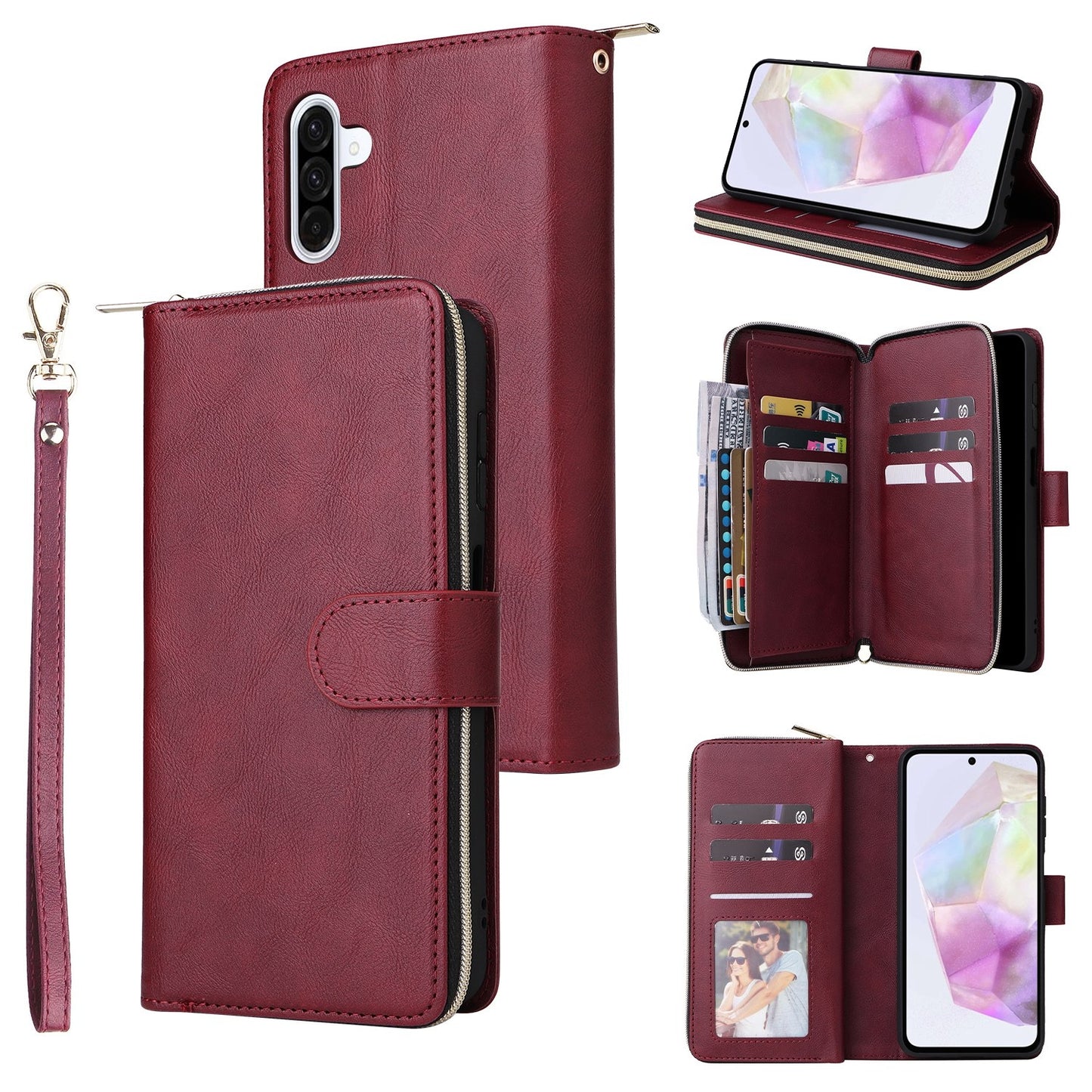 Samsung Galaxy A26 5G Leather Wallet Case with 9 Card Slots, Zipped Cash Pocket & Kickstand - Premium PU TPU Protective Cover with Wrist Strap