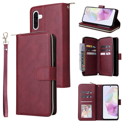 Samsung Galaxy A26 5G Leather Wallet Case with 9 Card Slots, Zipped Cash Pocket & Kickstand - Premium PU TPU Protective Cover with Wrist Strap