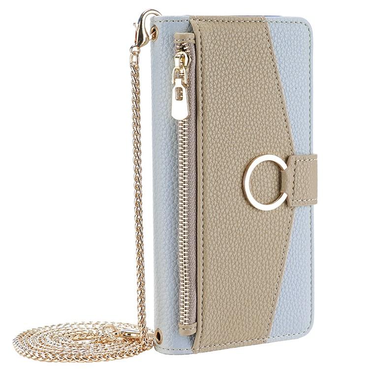 Redmi Turbo 4 Crossbody Phone Case with Litchi Texture Leather, Adjustable Kickstand, Card Slots, Zipper Purse, Makeup Mirror, and TPU Protection