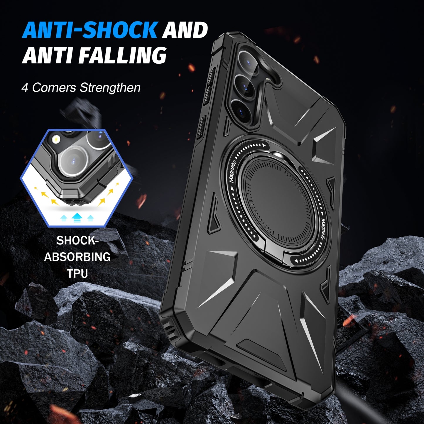 Samsung Galaxy S25+ 5G MagSafe Shockproof Case - Magnetic Ring Holder, Rugged Protection, Wireless Charging Compatible