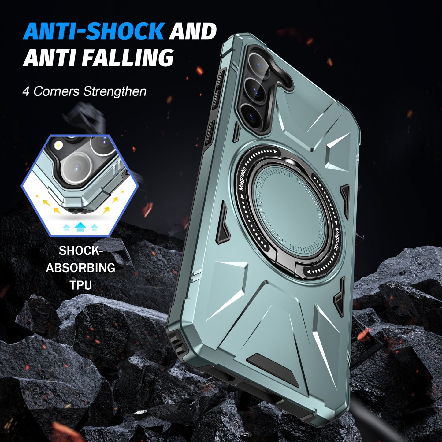 Samsung Galaxy S25+ 5G MagSafe Shockproof Case - Magnetic Ring Holder, Rugged Protection, Wireless Charging Compatible