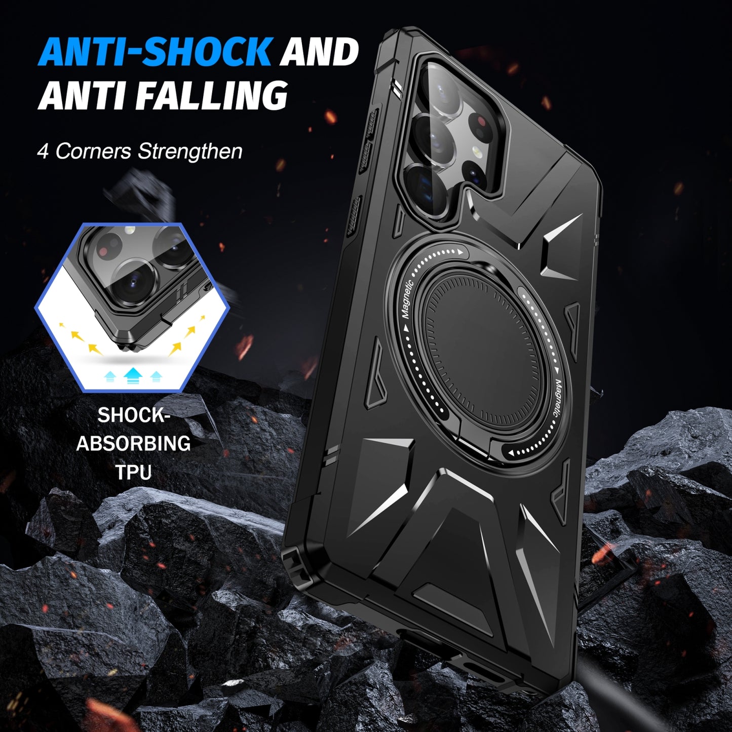 Samsung Galaxy S25 Ultra 5G MagSafe Shockproof Case - Magnetic Ring Holder, Rugged Protection, Wireless Charging Compatible