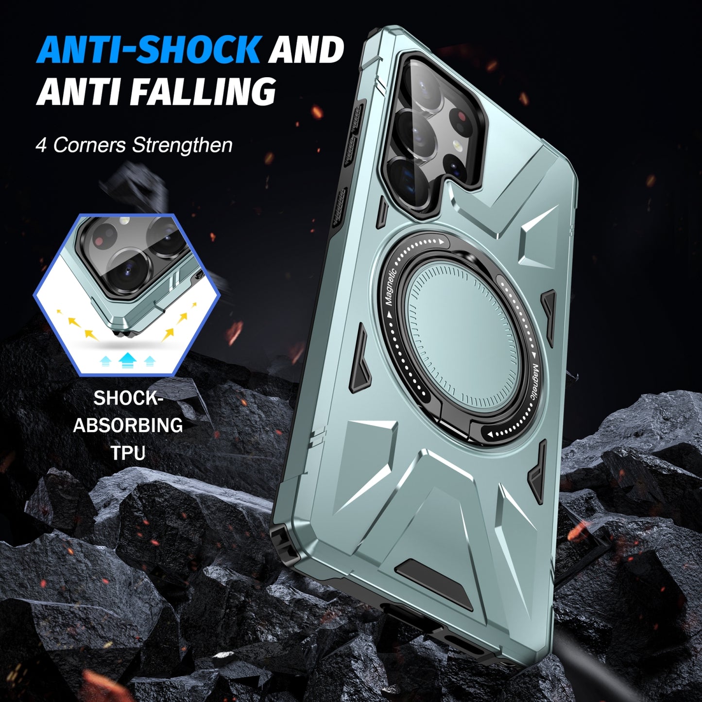 Samsung Galaxy S25 Ultra 5G MagSafe Shockproof Case - Magnetic Ring Holder, Rugged Protection, Wireless Charging Compatible