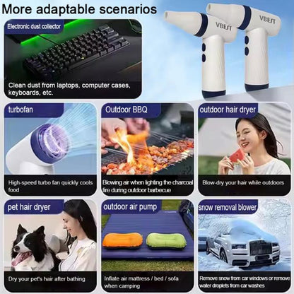 VBEST Mini Handheld Turbo Fan - High Power Cooling & Dusting with Replaceable Nozzle, LED UV Light