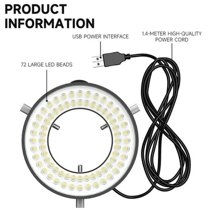 LUOWEI LS03 High Lumen 72 LED Microscope Ring Light, USB Powered, Adjustable Brightness, 38000 LUX
