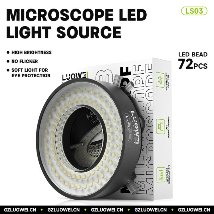 LUOWEI LS03 High Lumen 72 LED Microscope Ring Light, USB Powered, Adjustable Brightness, 38000 LUX
