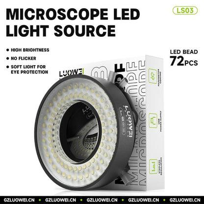 LUOWEI LS03 High Lumen 72 LED Microscope Ring Light, USB Powered, Adjustable Brightness, 38000 LUX