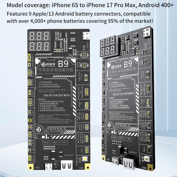 JTX B9 Battery Charging Activation Board (5-9V) for iPhone 6S-17 Pro Max & 400+ Android Models