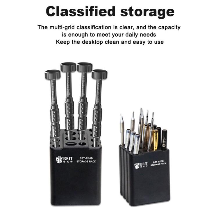 BST-R16B 16-Hole Multi-Function Storage Box for Soldering Iron Tips & Hand Tools, Compact & Safe Design