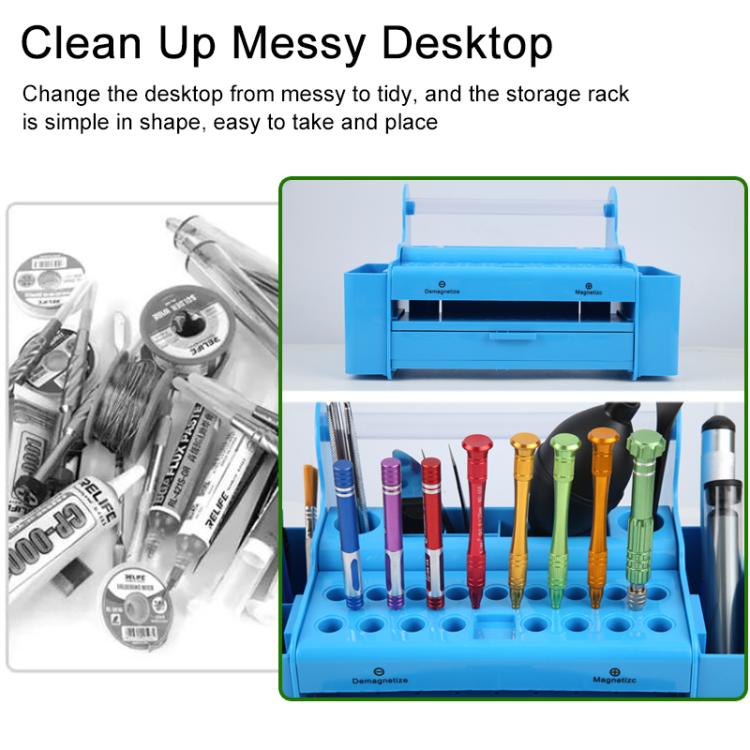 Silver Multi-Compartment Screwdriver & Component Storage Organizer for Tools and Electronics