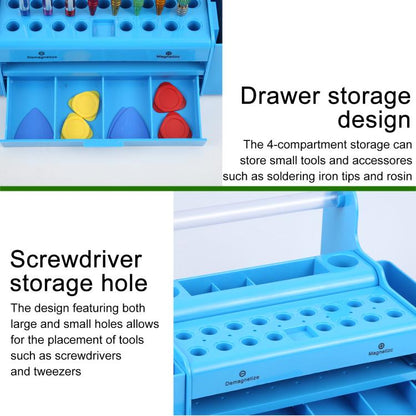 Blue Screwdriver and Electronic Component Storage Organizer with Multi-Compartment Design and Side Storage Slots